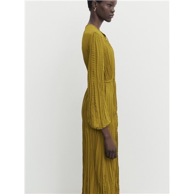 Vestido midi plisado cordones