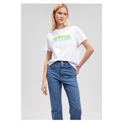 MaviKadın Beyaz Doğa Dostu Make The Planet Great Again Baskılı T-Shirt