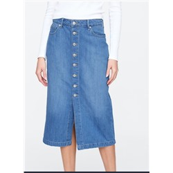 SuperSoft Denim Button-Front Midi Skirt