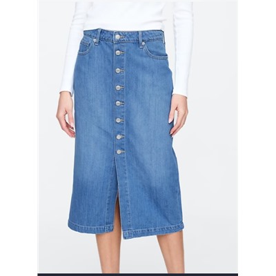 SuperSoft Denim Button-Front Midi Skirt
