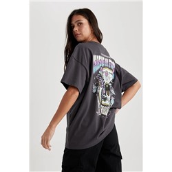 Defacto Oversize Fit Bisiklet Yaka Baskılı Kısa Kollu %100 Pamuk Tişört A6285AX23SM