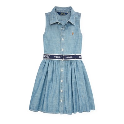 GIRLS 2-6X Belted Chambray Shirtdress