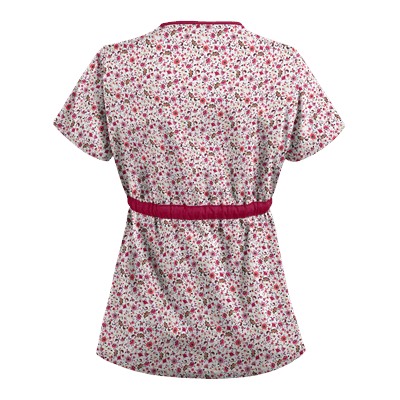 UA Ditzy Bouquet White Mock Wrap Scrub Top