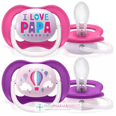 Avent Sucettes Ultra Air Happy 6-18 mois "Love" & Montgolfière x2