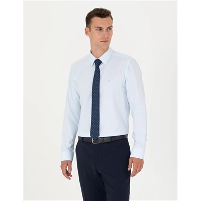 Açık Mavi Slim Fit Uzun Kollu Basic Gömlek