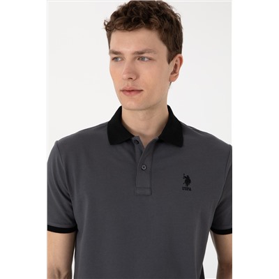Erkek Regular Fit Polo Yaka Antrasit Basic Tişört