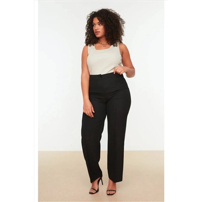Siyah Straight/Düz Kesim Yüksek Bel Nervür Dikişli Dokuma Pantolon TBBSS22PL0301