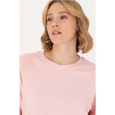 Kadın Toz Pembe Bisiklet Yaka Sweatshirt