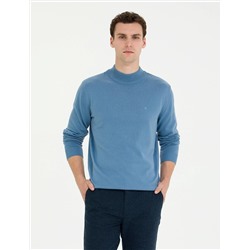 Koyu Mavi Slim Fit Yarım Balıkçı Basic Triko Kazak