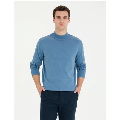 Koyu Mavi Slim Fit Yarım Balıkçı Basic Triko Kazak