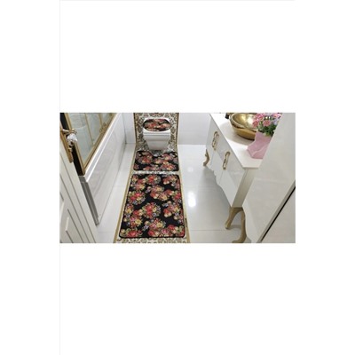 BotigaHome Flowers Banyo Halısı Klozet Takımı 3'lü Set BH010
