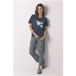 Pijama Capri 100% algodón Smiley azul
