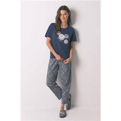Pijama Capri 100% algodón Smiley azul