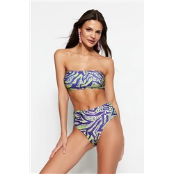 TRENDYOLMİLLA Leopar Desenli Straplez Yüksek Bel Hipster Bikini Takımı TBESS22BT0018