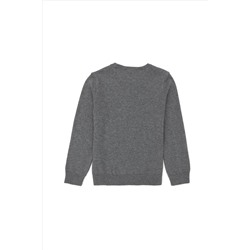 Erkek Çocuk Gri Melanj Basic Bisiklet Yaka Kazak