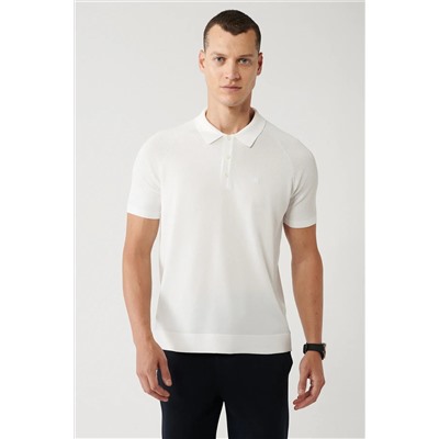 Avva, Erkek Ekru Kolları Örgü Detaylı Rayon Triko T-shirt A32y5018