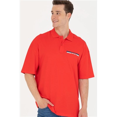 Erkek Kırmızı Oversize Polo Yaka Tişört