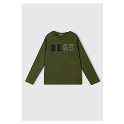 United Colors of BenettonErkek Çocuk Haki Benetton Slogan Baskılı T-Shirt