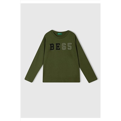 United Colors of BenettonErkek Çocuk Haki Benetton Slogan Baskılı T-Shirt