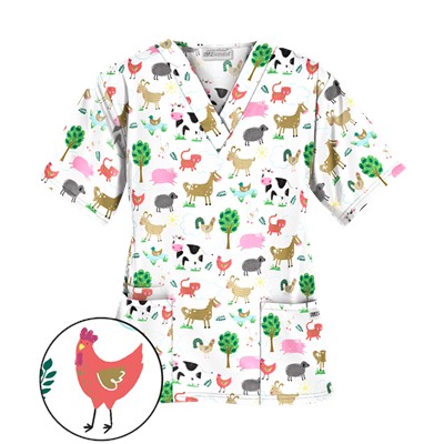 UA On The Farm White Print Scrub Top