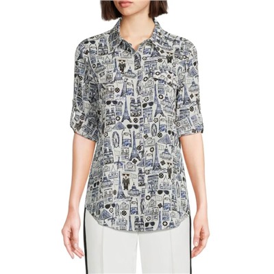 Karl Lagerfeld Paris Whimsical Print Button-Front Shirt