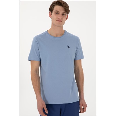 Erkek Regular Fit Bisiklet Yaka Mavi Basic Tişört