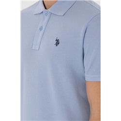 Erkek Slim Fit Polo Yaka Açık Mavi Basic Tişört