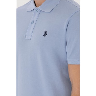 Erkek Slim Fit Polo Yaka Açık Mavi Basic Tişört