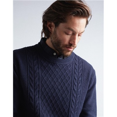 Braided Knitted Jumper, Men, Dark Blue