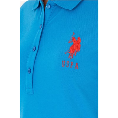 Kadın Saks Polo Yaka Mini Boy Örme Elbise