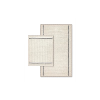 Bluenity Nice Doğal Pamuklu 2'li Banyo Paspas Seti 60x100 50x60 Cm - Ekru/siyah Nice01