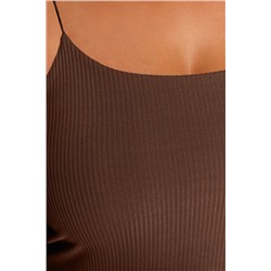 Kahverengi Spagetti Askılı Crop Fitilli Örme Büyük Beden Bluz TBBSS23AF00013