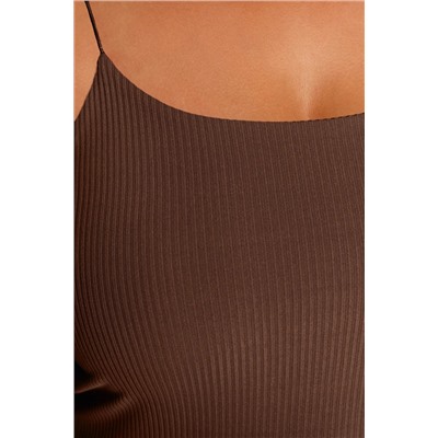 Kahverengi Spagetti Askılı Crop Fitilli Örme Büyük Beden Bluz TBBSS23AF00013