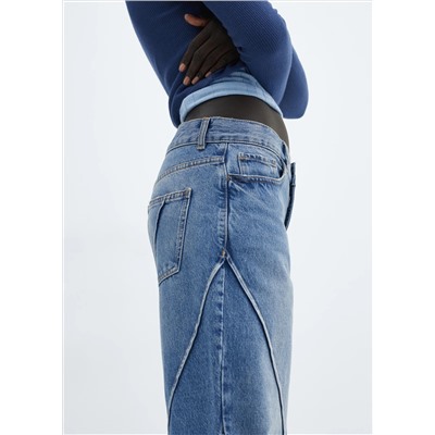Jeans wideleg costuras decorativas