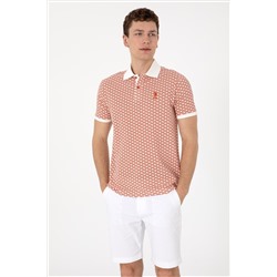 Erkek Regular Fit Polo Yaka Pudra Desenli Tişört