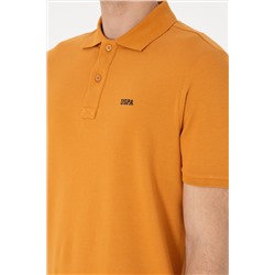 Erkek Regular Fit Polo Yaka Hardal Basic Tişört