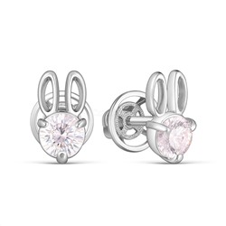 Серьги-пусеты из серебра с фианитами родированные - Зайцы 925 пробы С-4009рс2D71