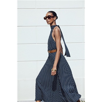 POLKA DOT HALTER MIDI DRESS WITH BELT