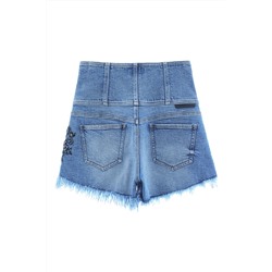 Short vaquero de tiro alto Azul