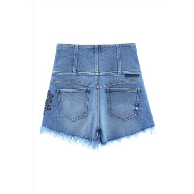 Short vaquero de tiro alto Azul