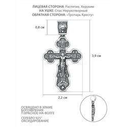 Крест из чернёного серебра - Рaспятие, Херувим, Спаc Неpукотвоpный, «Тропарь Кресту» ПК-018-2ч