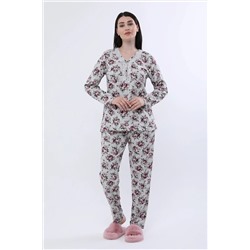 ANGELİNA Kadın Gri Kışlık Pamuk Ribana Kalın Uzunkollu Dantel Yakalı Pijama Takımı 462-3 46246221
