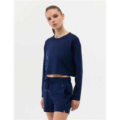 Lacivert Crop Top Sweatshirt