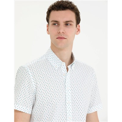 Açık Lacivert Slim Fit Kısa Kollu Gömlek