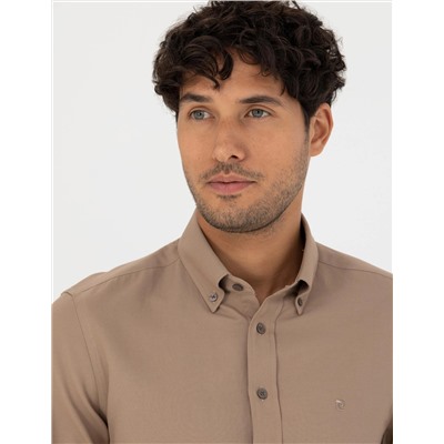 Açık Kahverengi Slim Fit Uzun Kollu Gömlek