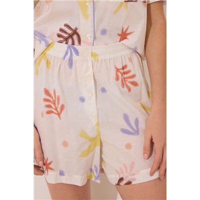 Pijama camisero corto 100% algodón hojas