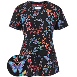 White Cross Scrubs Ola Borboleta Print Top