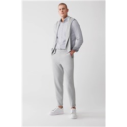 Avva Erkek Açık Gri Yandan Cepli Yan Beli Lastikli Esnek Gofreli Duble Paça Slim Fit Dar Kesim Chino Pant A32Y3076