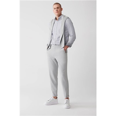 Avva Erkek Açık Gri Yandan Cepli Yan Beli Lastikli Esnek Gofreli Duble Paça Slim Fit Dar Kesim Chino Pant A32Y3076