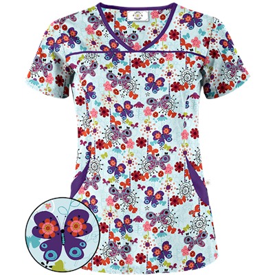 Happy Scrubs® Oh Happy Day Amazing Aqua Print Scrub Top